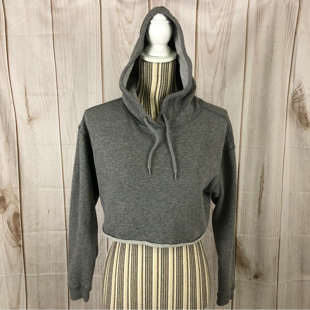 LLD Cropped Hooded Sweatshirt Cropped Comfort Cozy Loose Fit Gray Size Small